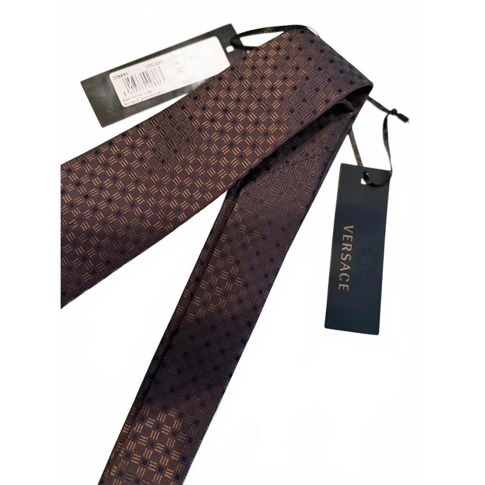 Versace NWT Men's Brown Patterned Silk Tie NEW